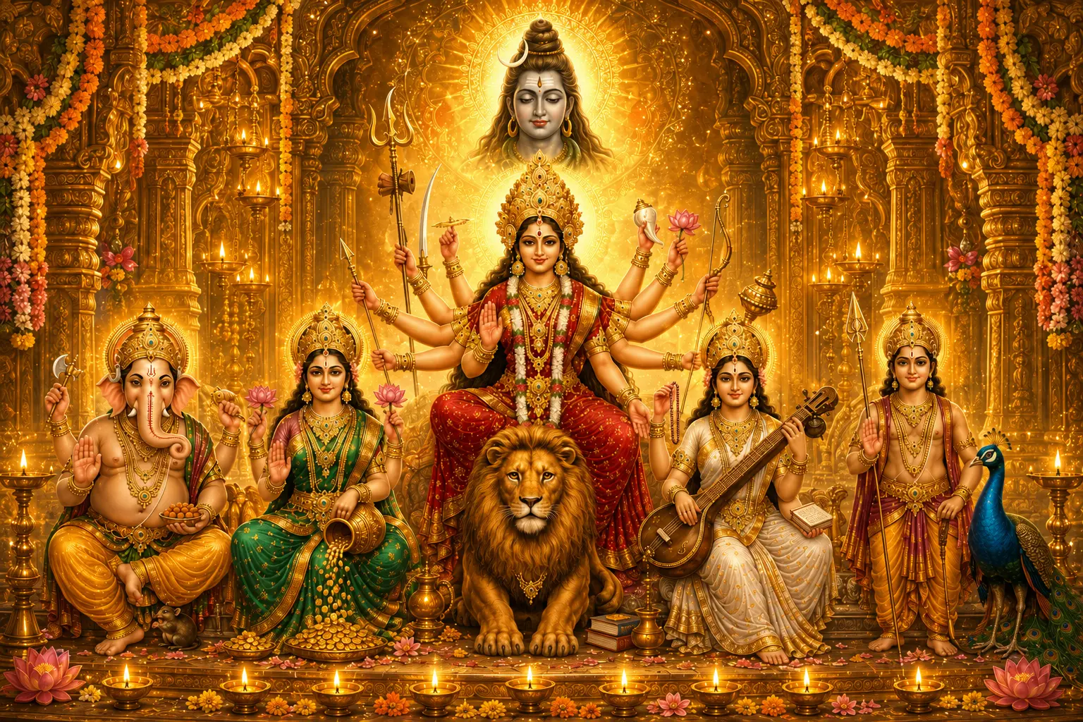Durga Shiva Divine Family Wall Art