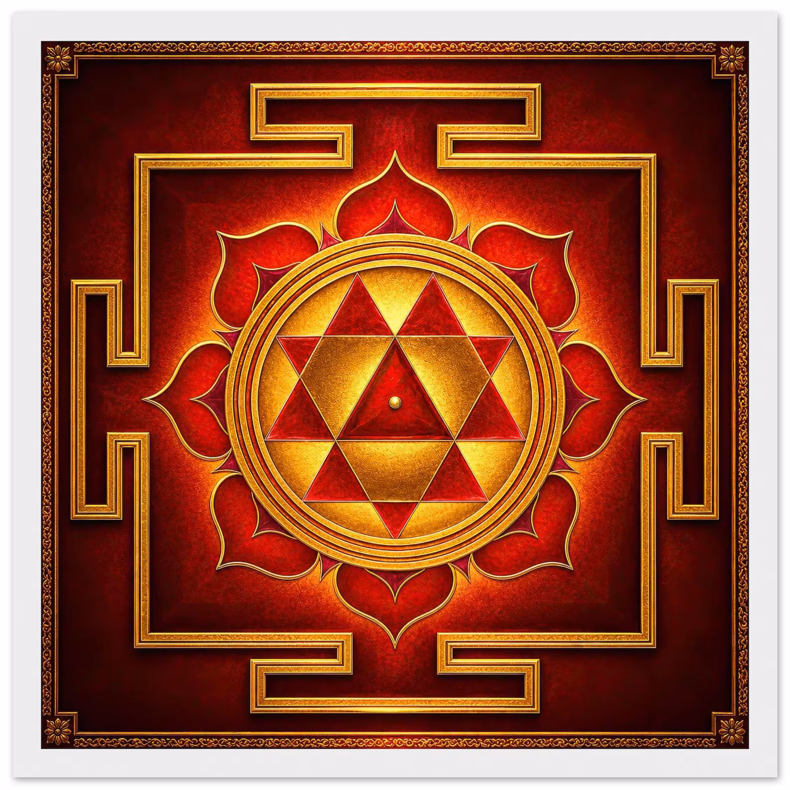 Durga Yantra square poster print in crimson and gold