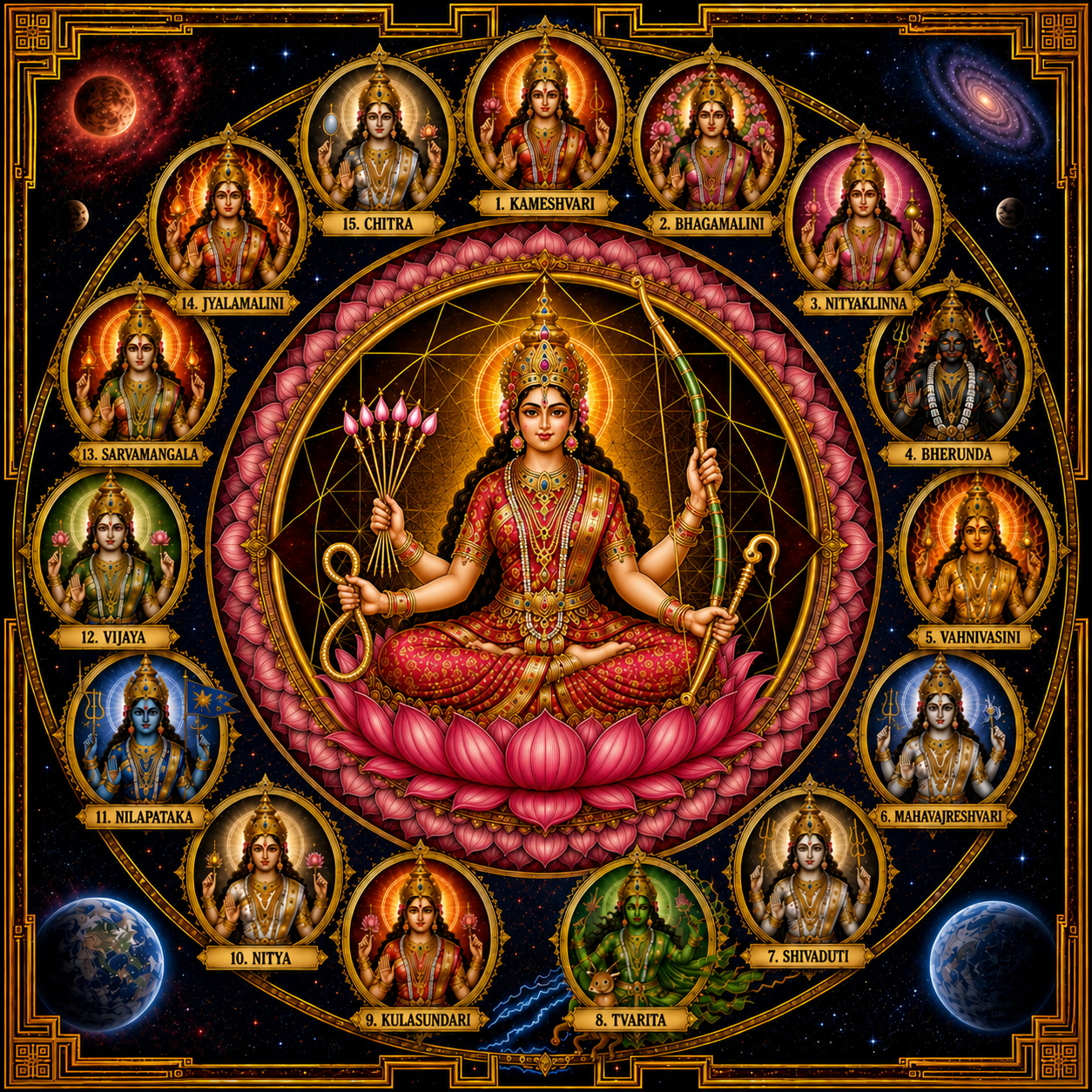 Sri Vidya Sixteen Nityas Mandala Wall Art