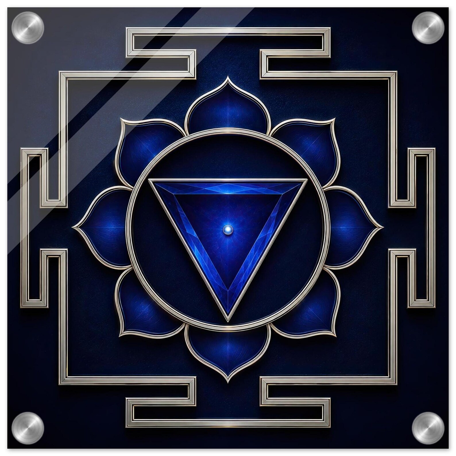 Tara Yantra acrylic print with polished steel standoff mounts