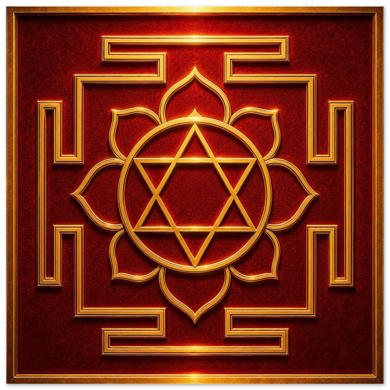 Mahalakshmi Yantra print in a gold frame