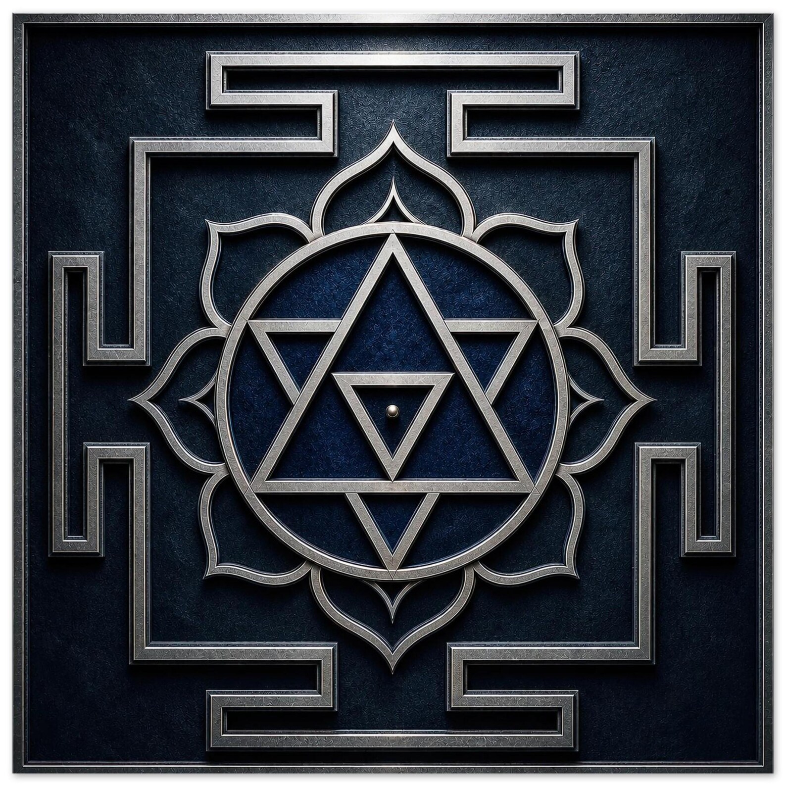 Shiva Yantra print in a slim dark metal frame