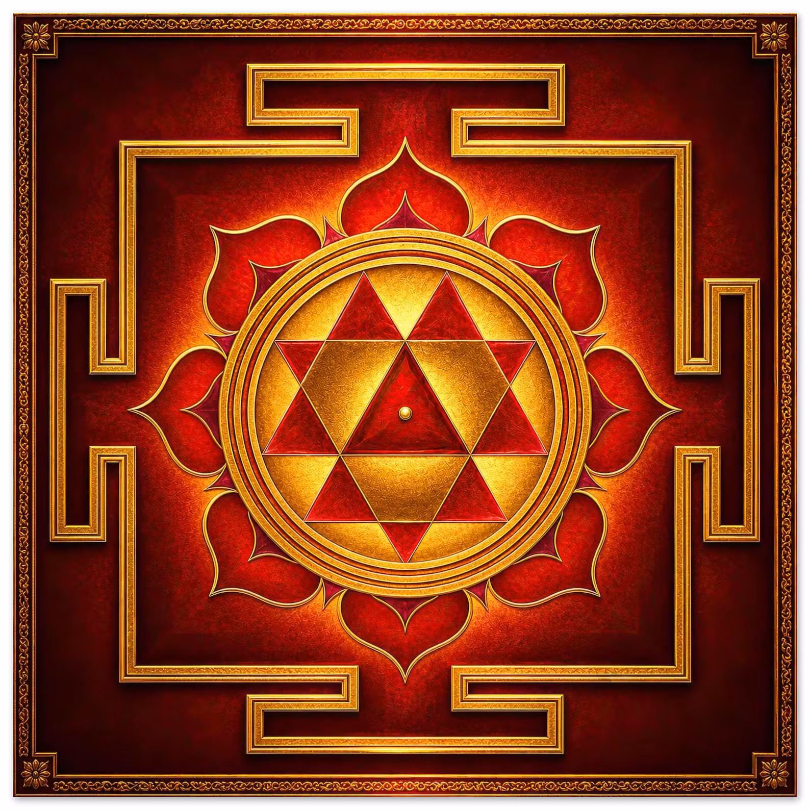 Durga Yantra print in a square frame displayed on a wall