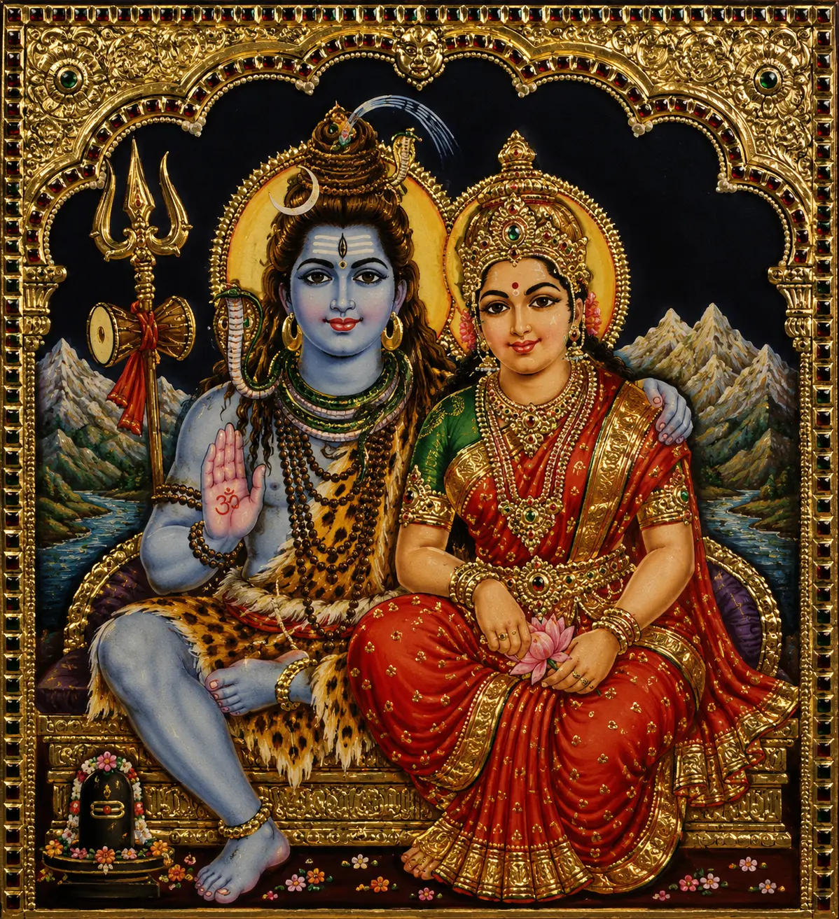 Shiva Parvati Tanjore Wall Art