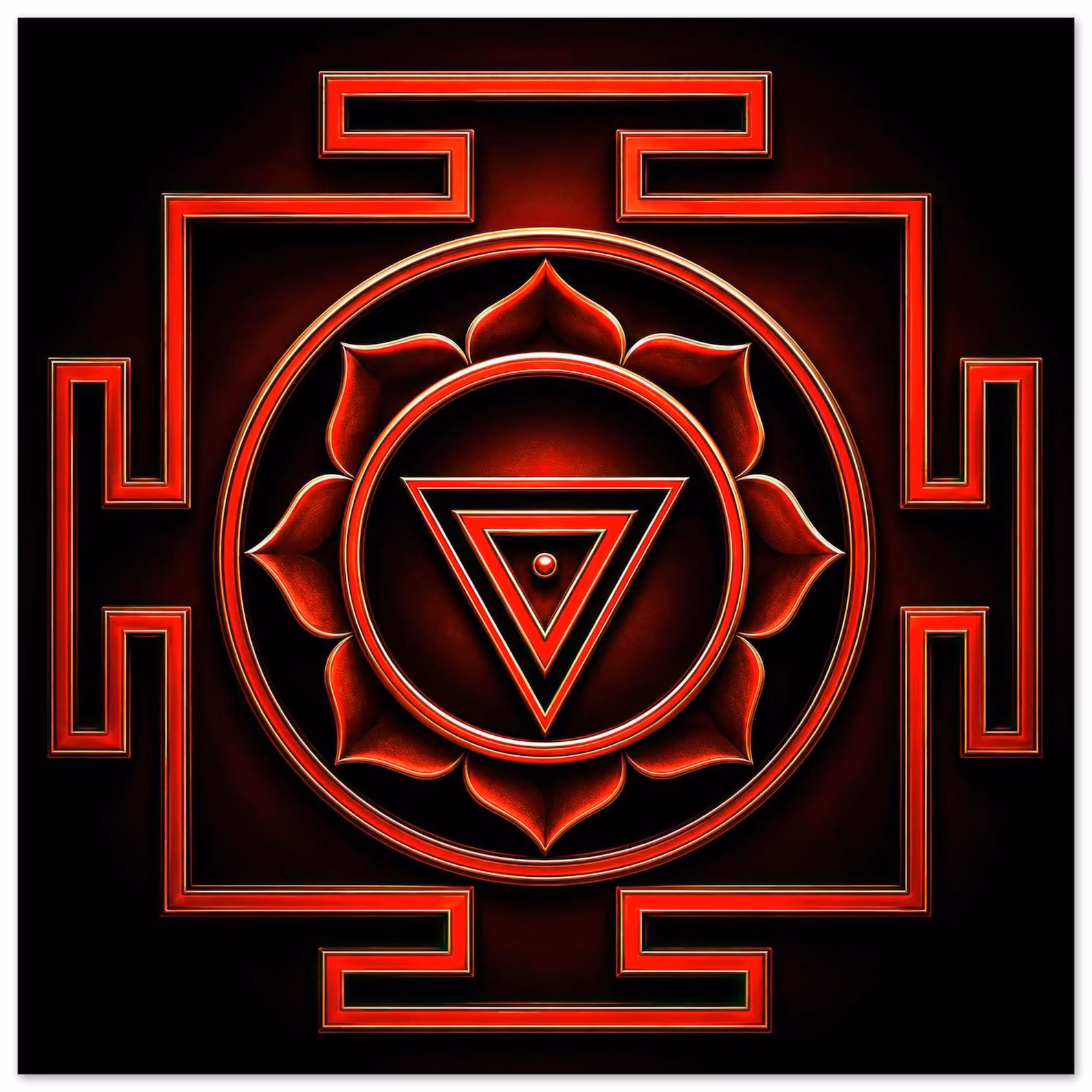 Kali Yantra print framed and displayed on a wall