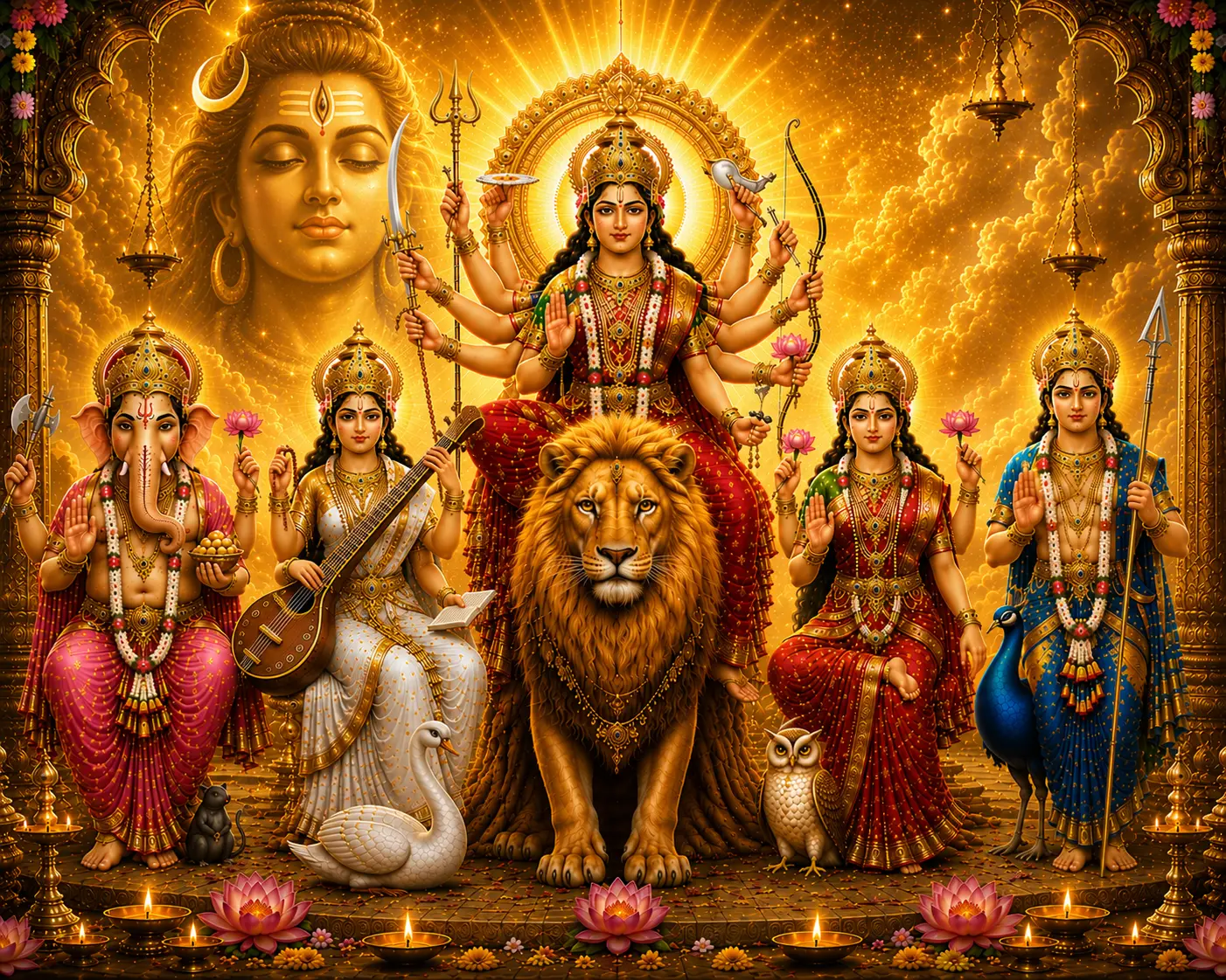 Durga Shiva Divine Family Wall Art