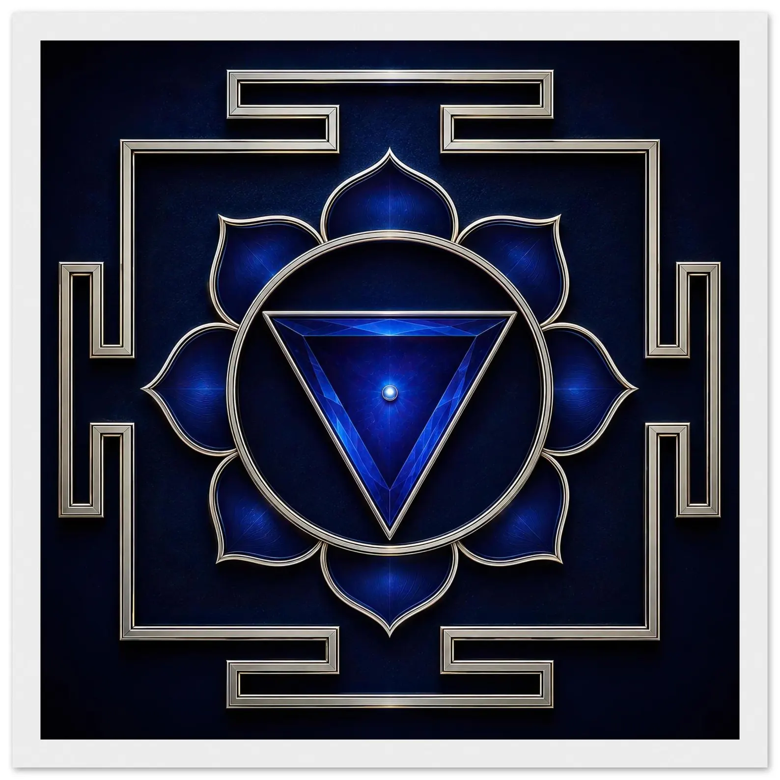 Tara Yantra framed poster print in a white frame, square format
